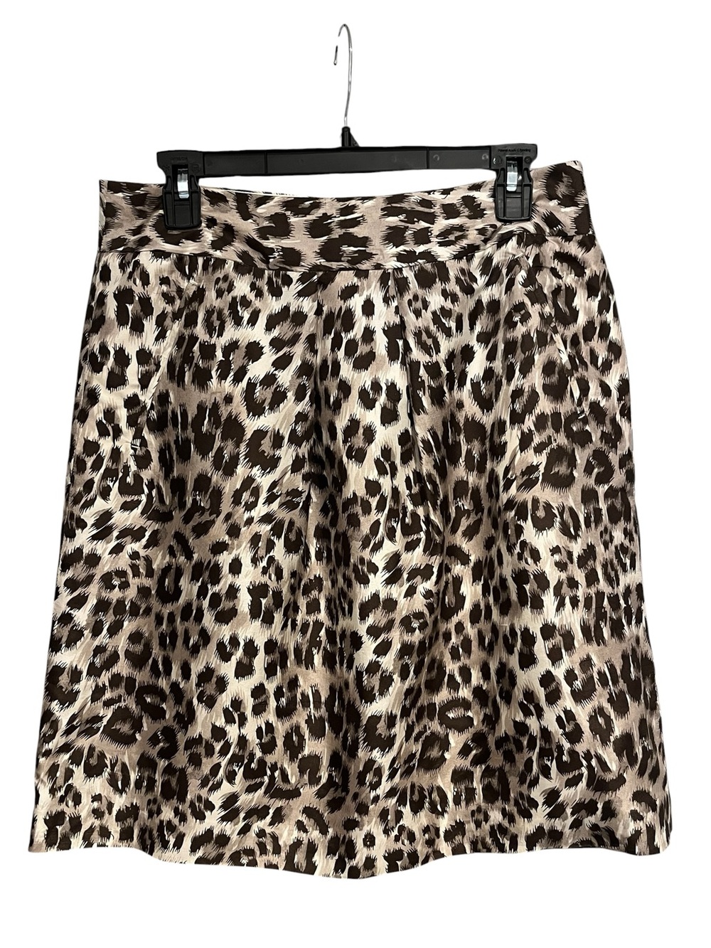 Banana Republic Size 6 Silk Brown and Cream Leopard A-Line Skirt